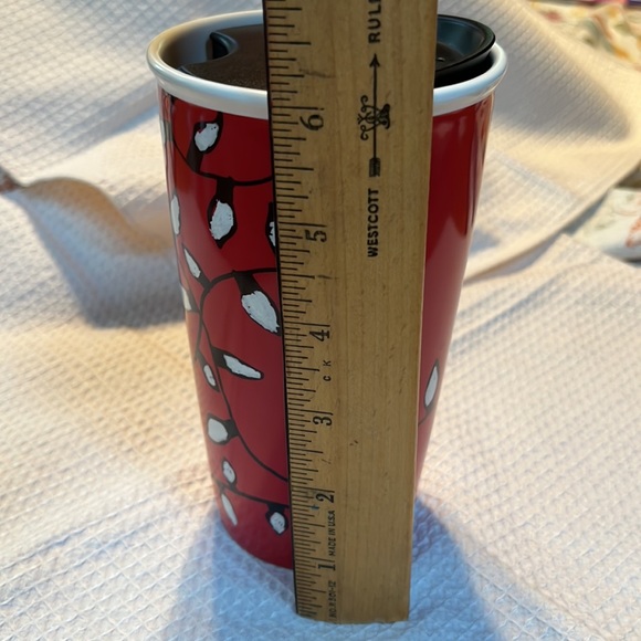 Starbucks 2016 holiday ceramic travel mug mermaid logo red festive light bulbs - Picture 8 of 8